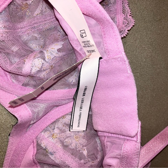 Victoria's Secret Push Up Bra Floral Embroidery Side Tie Thong Floral Pink 34DDD - Picture 4 of 4